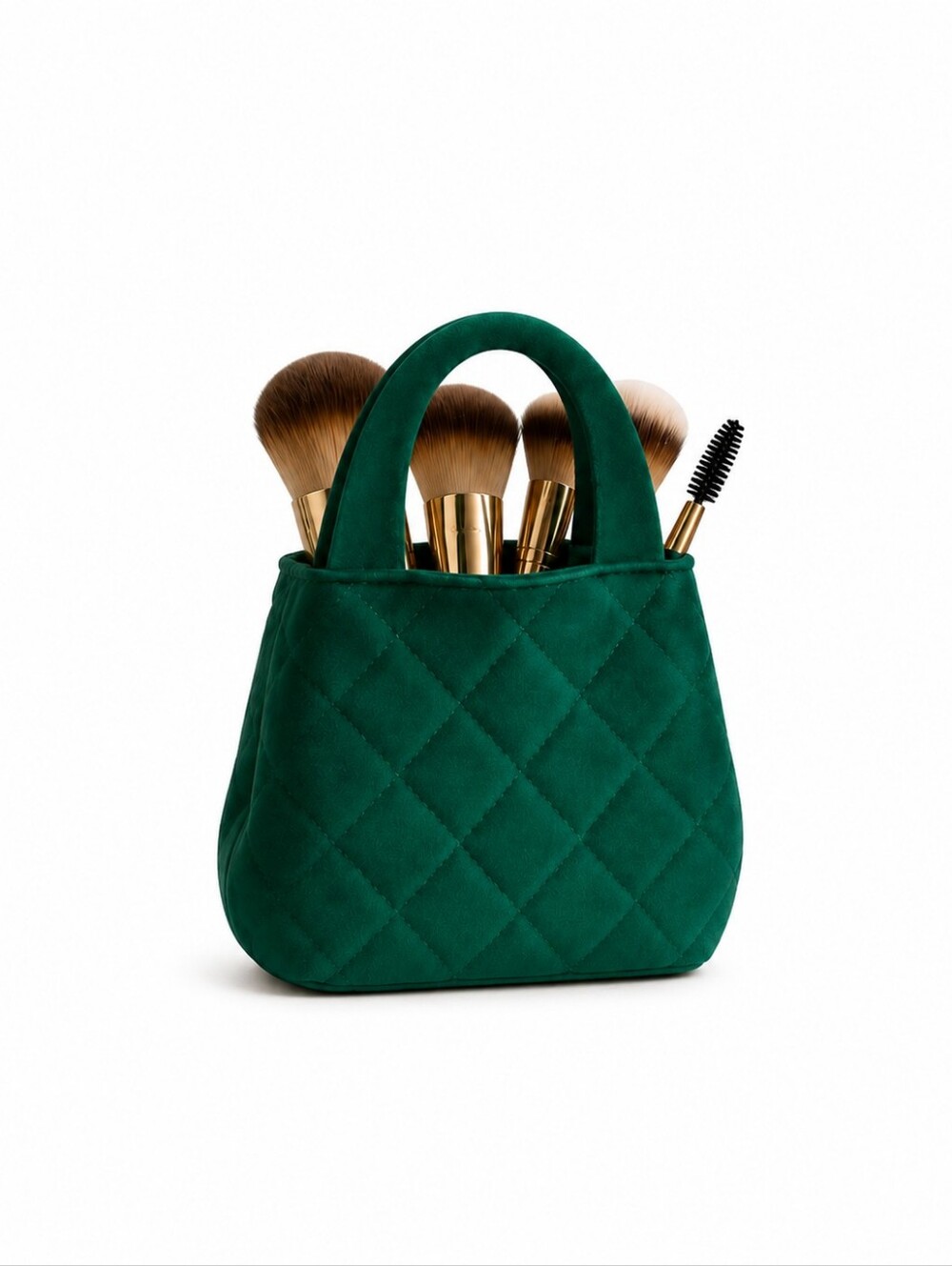 Purse Makeup Brush Holder Vanity Organizer Pen Cup Quilted Green Handbag Decor